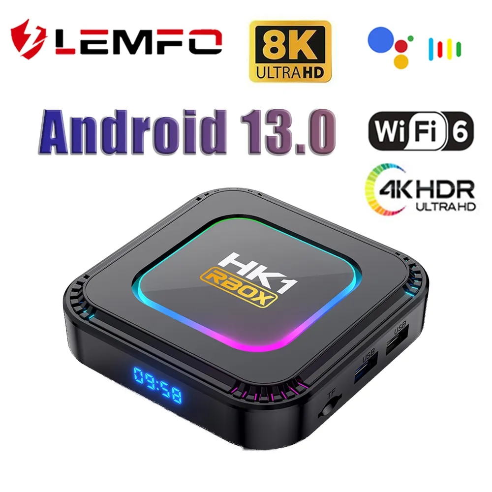LEMFO TV Box Android HK1 RBOX K8 Android 13 8K RGB Light 4GB 128GB RK3528 WiFi6 Dual Wifi Smart TV Box 2023 PK Android 12 6K
