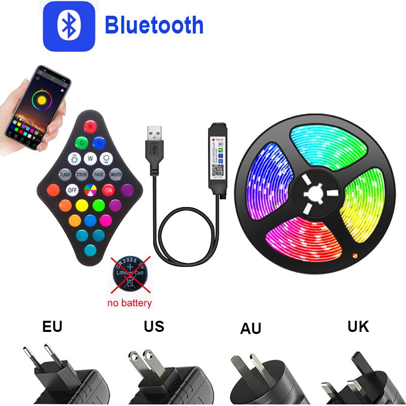 WIFI RGB Led Strip Light 5050 Bluetooth Controller Smart Lucas LED Tape Ribbon Flexible Night light Luminous String For Bedroom-Bluetooth Control-Non -3m-. 