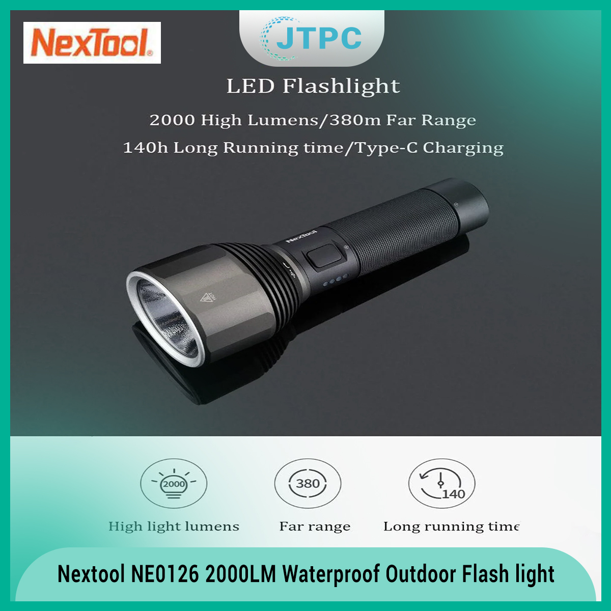Xiaomi NE0126 Nextool 2000LM Super Bright 5-Mode Rechargeable LED Torch IPX7 Waterproof Outdoor Flash light With Type-C Charging Port. 