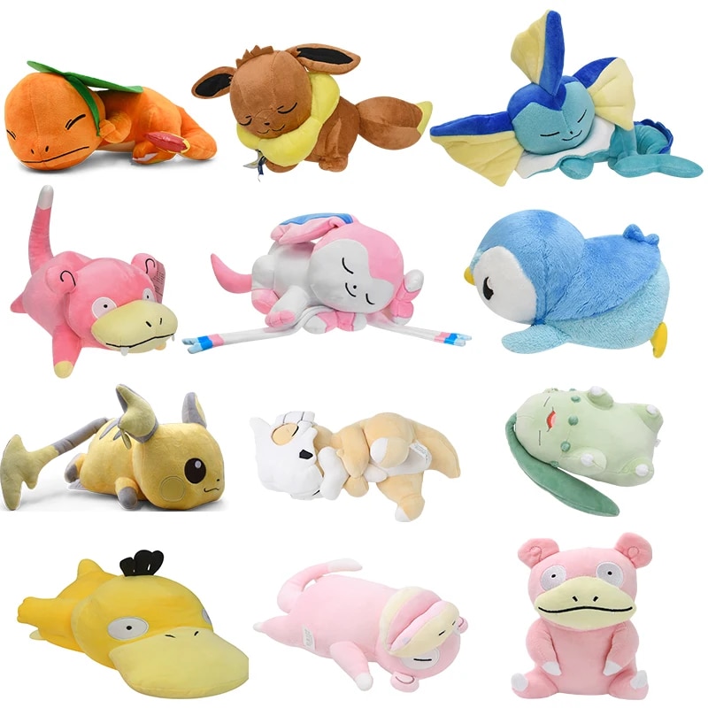 14 Styles Pokemon Sleep Weighted Eevee Charmander Vaporeon Squirtle Piplup Psyduck Raichu Sylveon Stuffed Plush Cartoon Toys