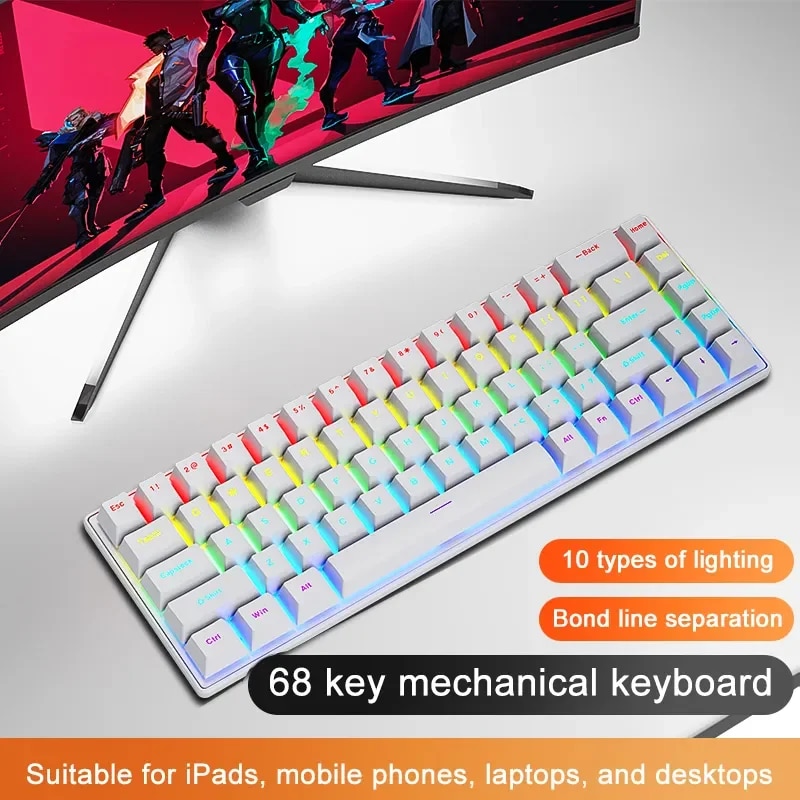 SKYLION K68 Wired Mechanical Keyboard 10Kinds of Colorful Lighting Gaming and Office For Microsoft Windows and Apple IOS System. 