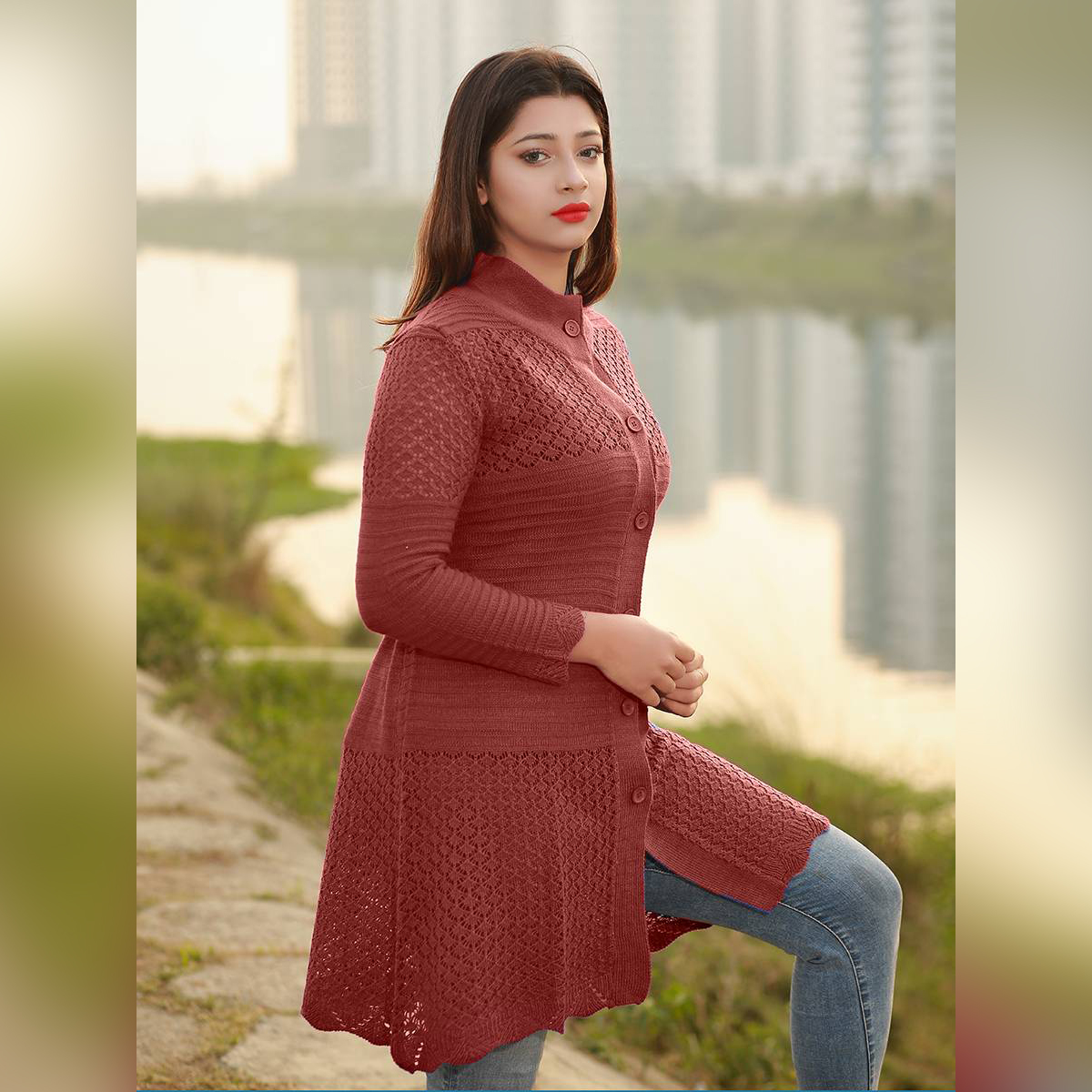Women Maroon Jacquard Fashion Design 