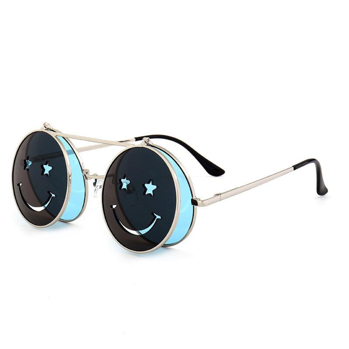 【happy one】C5Creative Flip-top Steampunk Sunglasses Women Men Shades Smiley Eyewear Fashion Showing Glasses Gifts