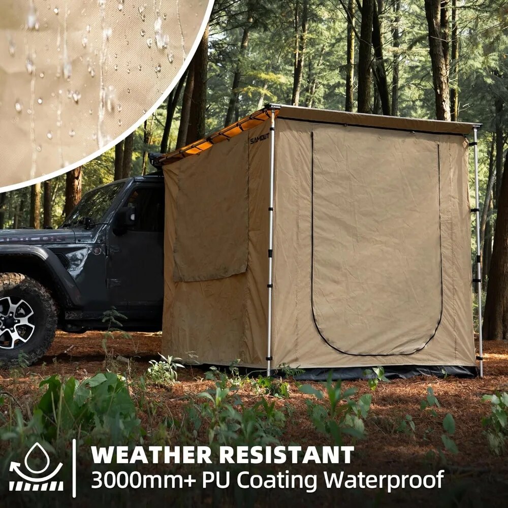 Camping Tent Vehicle Awning Room 8.2' X 8.2' Rip-Stop 420D Oxford Side Awning Changing Room With PVC Floor Carport Pergola Shade. 