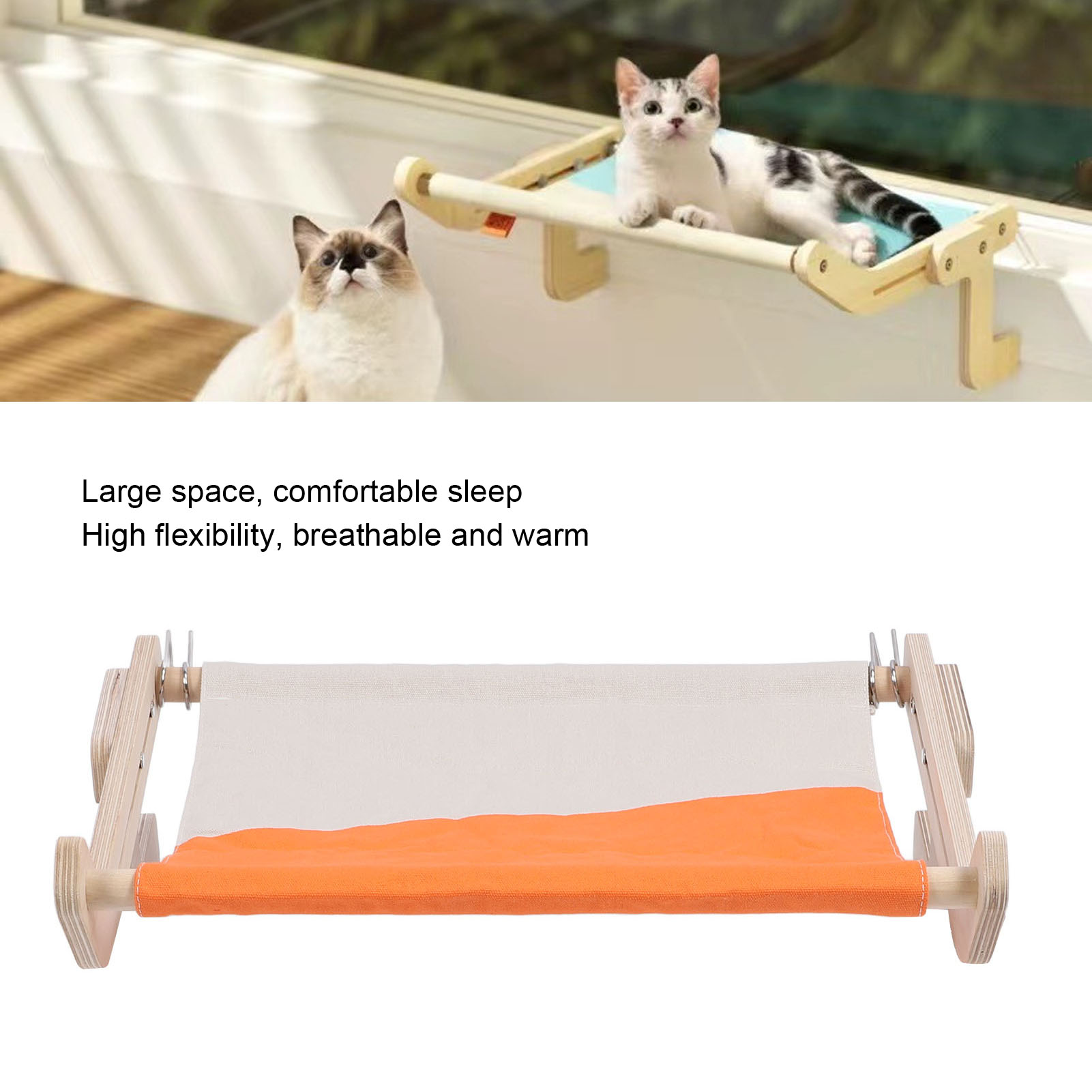 Windowsill Cat Bed Wood Structure Universal Cat Window Hammock Space Saving for Bedside. 
