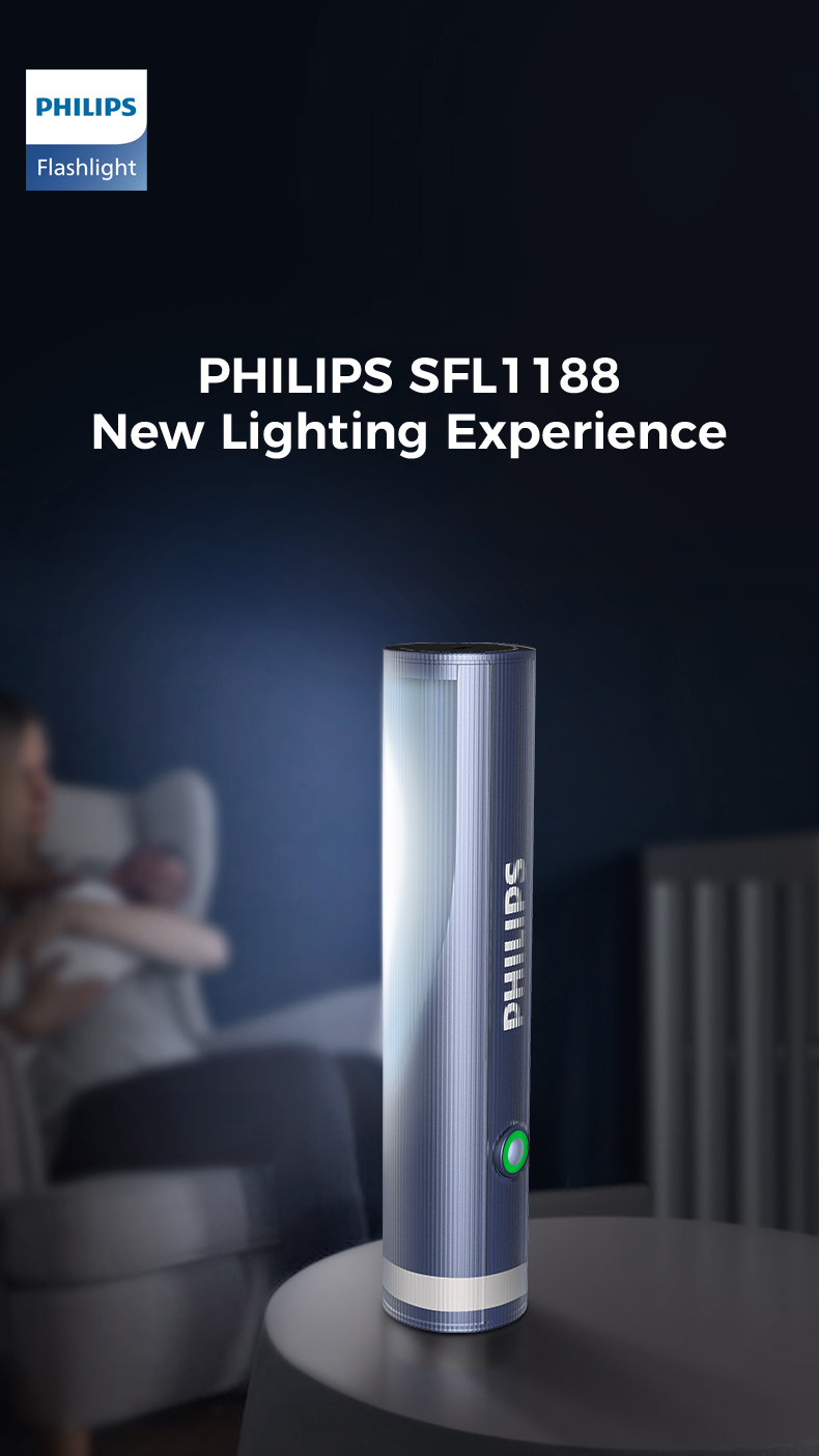 Philips Rechargeable Flashlight with Side Light, 4 Modes Portable Torch, LED Super Bright, Side Light as Desk Lamp, Camping Light, Reading Lamp. 