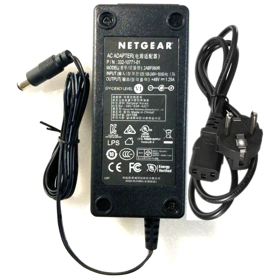Genuine NETGEAR 48V 1.25A 60W AC DC Adapter Charger NU60~F480125L1NN For NETGEAR Gs110tp 305p 108pe Switch POE Charger