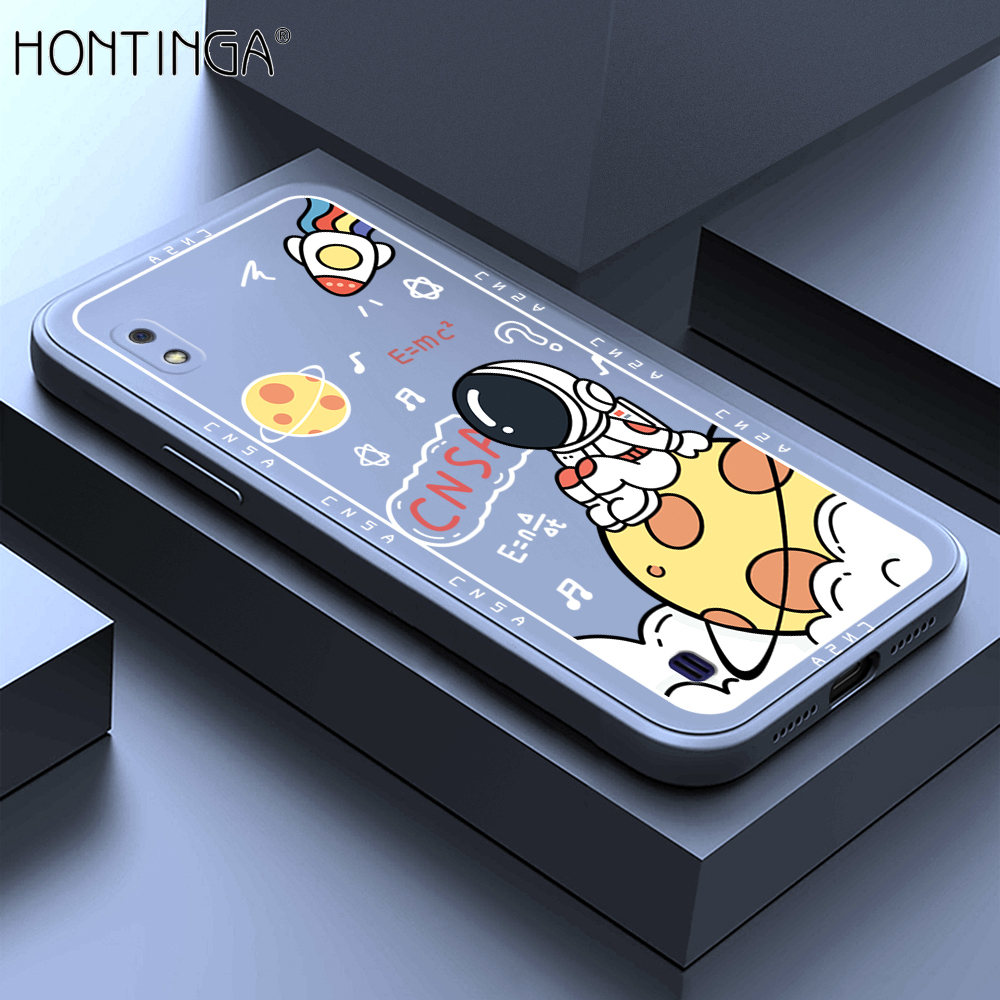 Hontinga for Samsung A10 Case Cartoon Astronauts Phone Case Phone Case Soft Square Edge Silicone Cases Full Lens Cover Shockproof Protection Cover. 