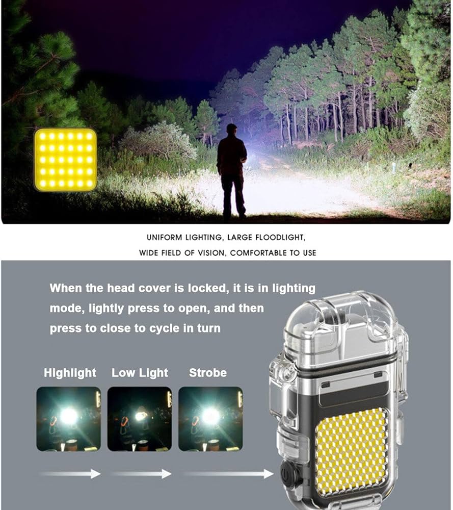 Electric Lighter USB Rechargeable Dual ARC Lighters Cool Plasma Lighter with Waterproof Transparent Shell 3 Modes COB Flashlight and Detachable Pocket Clip. 