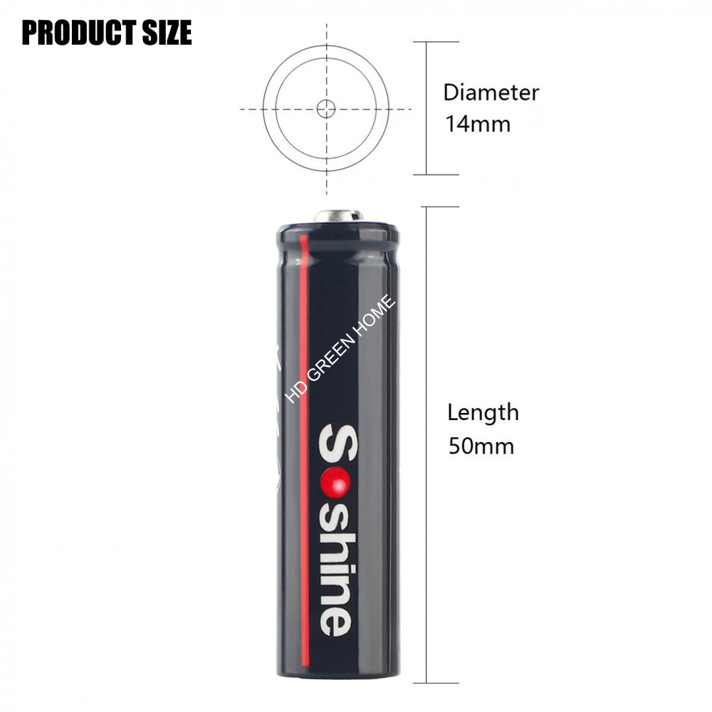Soshine 14500 3.7V 900mAh Rechargeable Li-ion Battery Pointed Top AA Lithium ion Battery. 