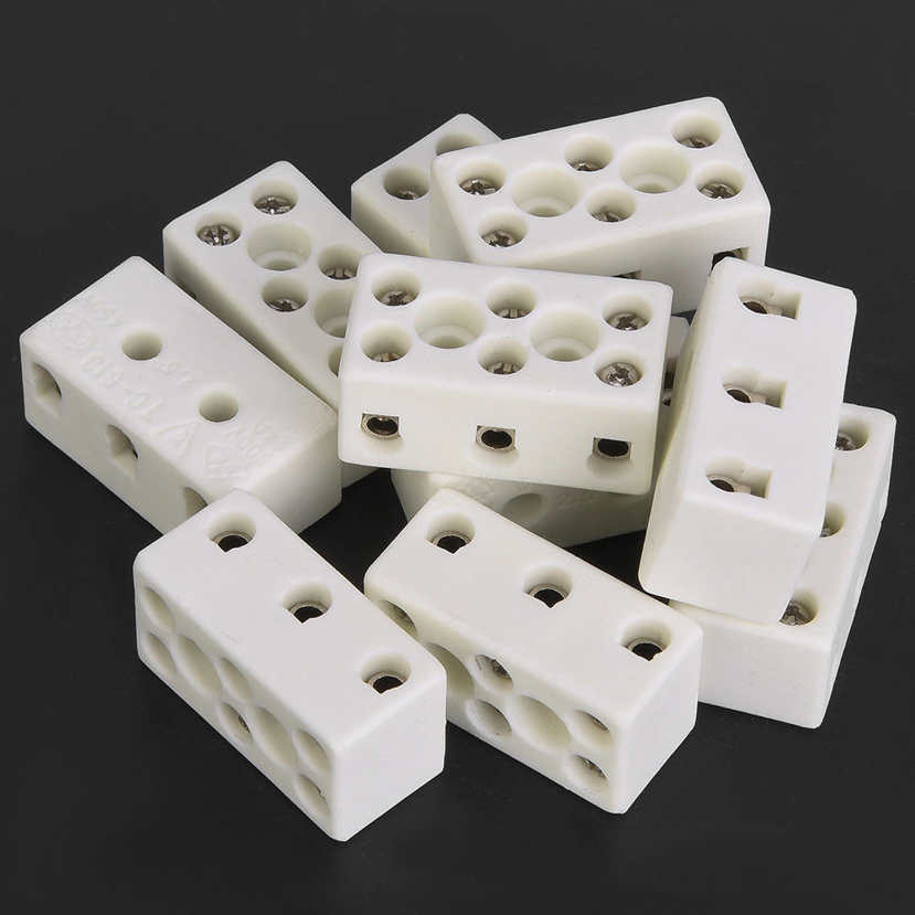 Ceramic Wire Connector 10pcs 3 Way 24A Terminal Block High Temperature Resistant. 