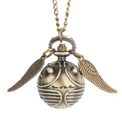 Bronze Color Beetle Shape Small Ball Wings Pocket Watch Necklace