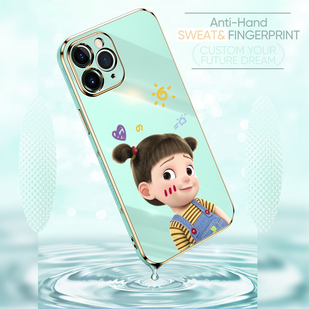 UCUC for Huawei Y7A Back Cover + Free Lanyard Lovely Girl Luxury 6D Plating Case Side Pattern Soft Silicone Square Phone Cases. 