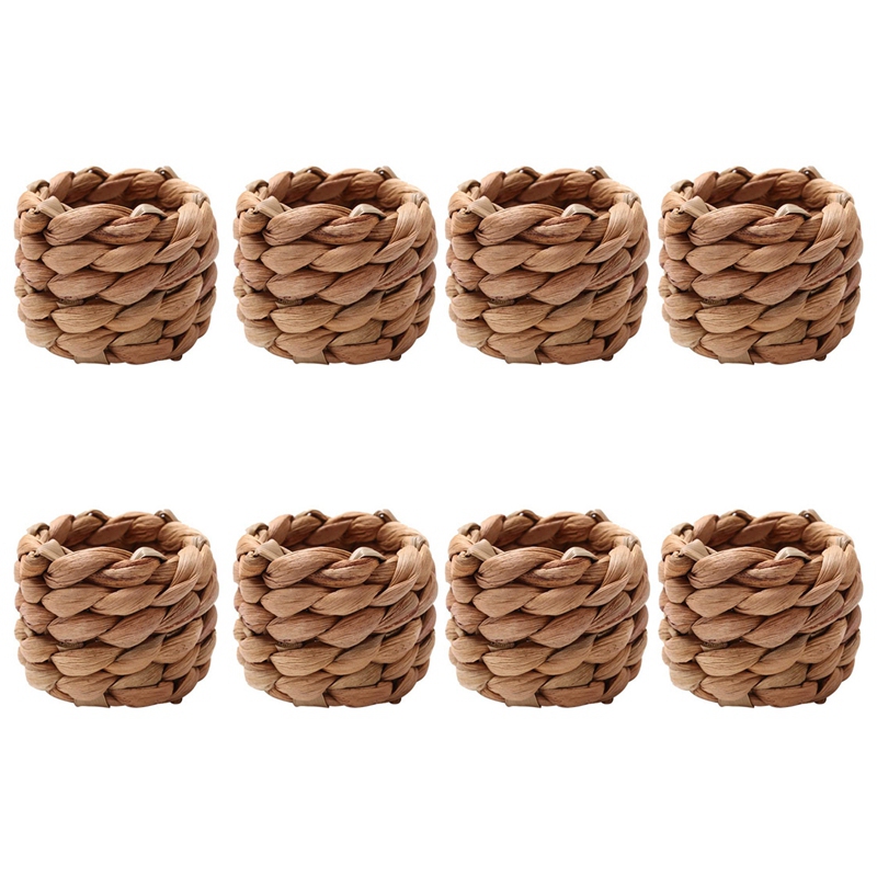 8Pcs Country Style Water Woven Napkin Ring, Hand-Woven Straw Napkin Ring, Farmhouse Natural Napkin Buckle