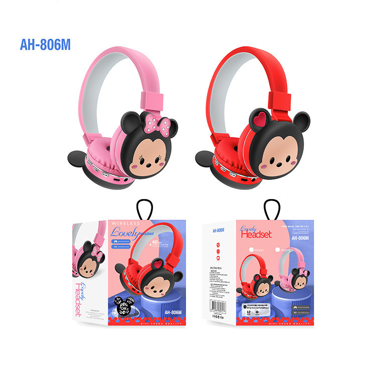 Factory wholesale AH-806M over-the-head cartoon Mickey Minnie Mouse image simple and cute Bluetooth stereo headphones. 