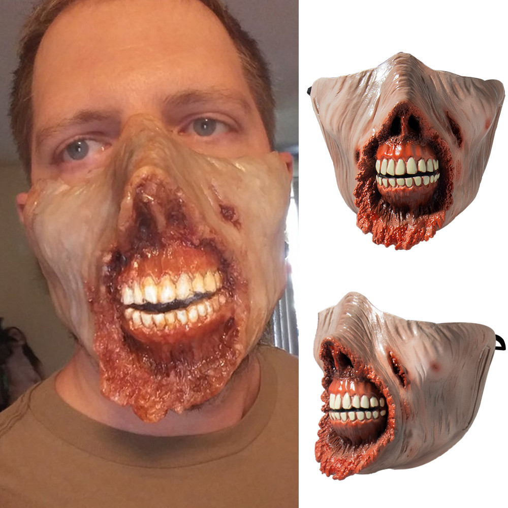 New Halloween Horror Gory Zombie Pointed Teeth Half Face Mask Mutant Zombie Latex Masks. 