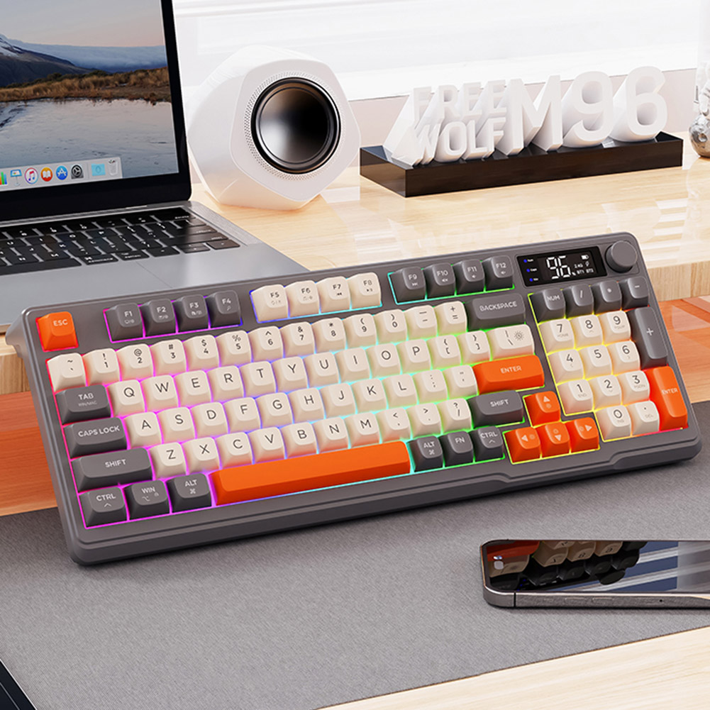 M96 Wireless Mechanical Keyboard Dual Mode 2.4G BT5.0 Receiver Hot Swappable Keyboard 94 Keys RGB Backlit Keyboard for PC Gamer. 