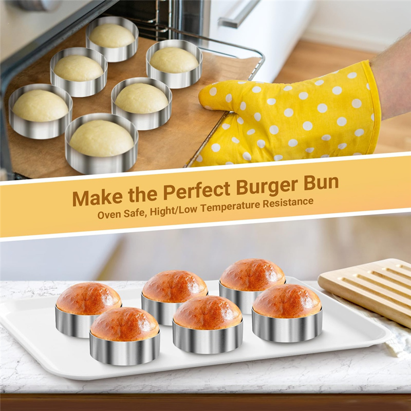 6 Pcs Hamburger Bun Rings,Burger Mold,4 Inch Large Ring Molds for Cooking, for Fried Eggs,Crumpets,Pancakes. 