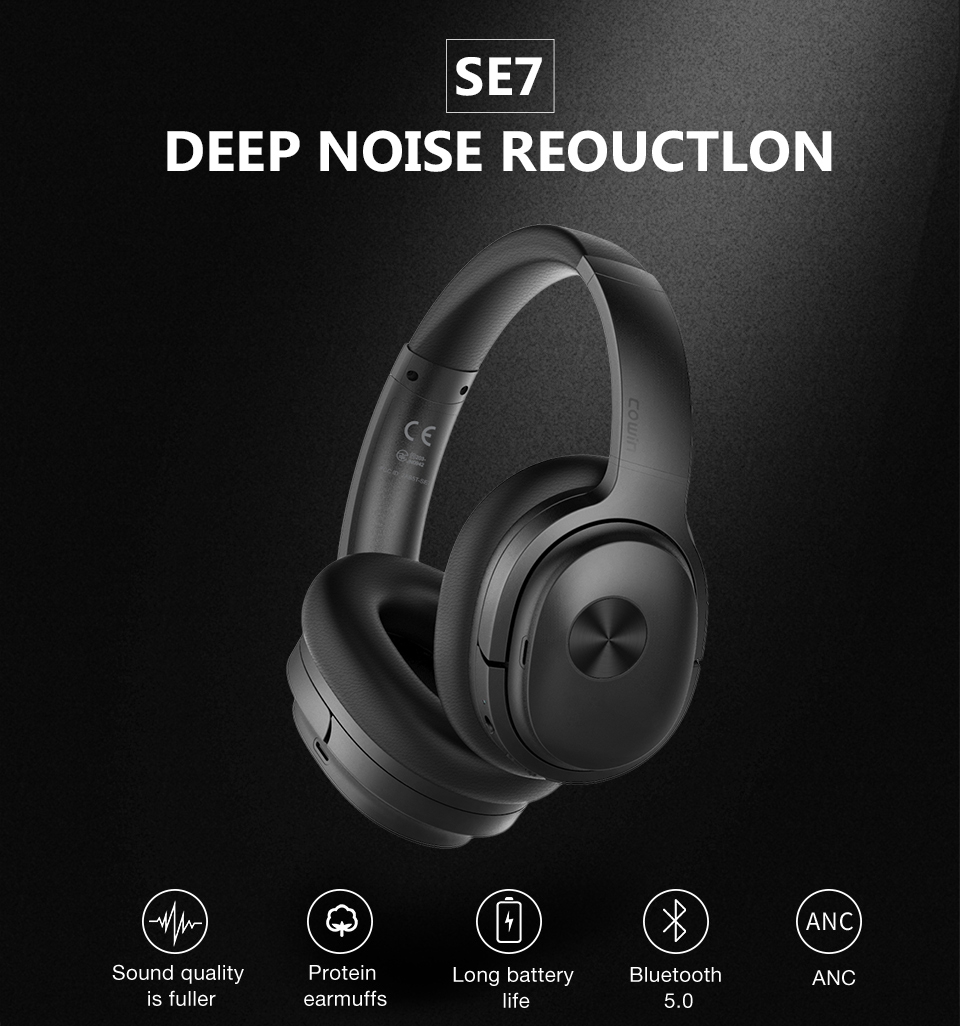 COWIN SE7[Upgraded] ANC Bluetooth headphone Active Noise Cancelling Headphones Wireless Bluetooth Headset with Microphone AAC. 
