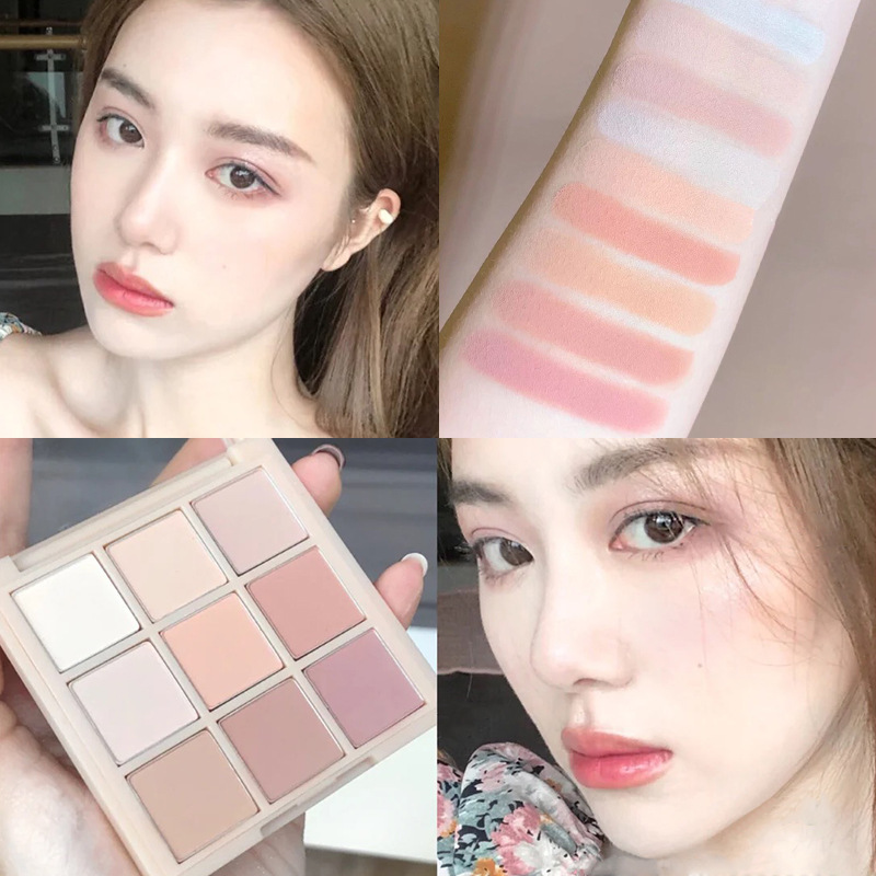 Korean 9 Colors Pressed Pigment Eyeshadow Palette - Fully Matte. 