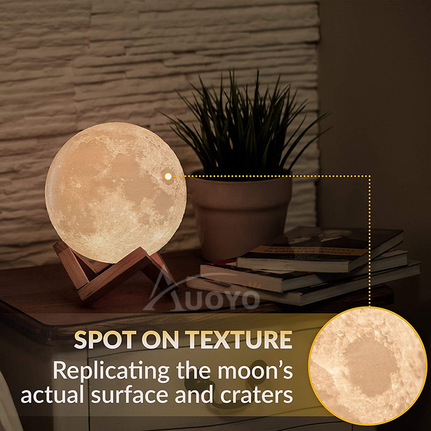 Auoyo Moon Lamp Light Rechargeable 3D Printing 8/15cm Moon Night Light with Stand Touch Switch 7 Multicolor Moon Table Lamp. 