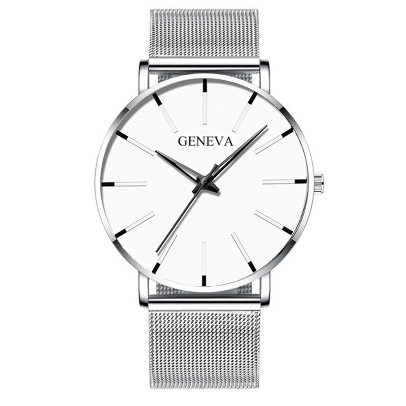 2023 Geneva Minimalist Watch Men Ultra Thin Blue Stainless Steel Mesh Belt Watches Man Business Casual Quartz Wrist Watch