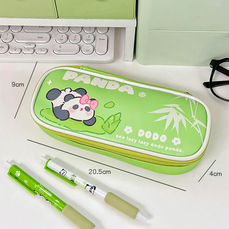 Kawaii Panda Pencil Case PU Leather Large Capacity Multifunctional Pencil Bag Box Stationery Pen Pouch Office School Supplies