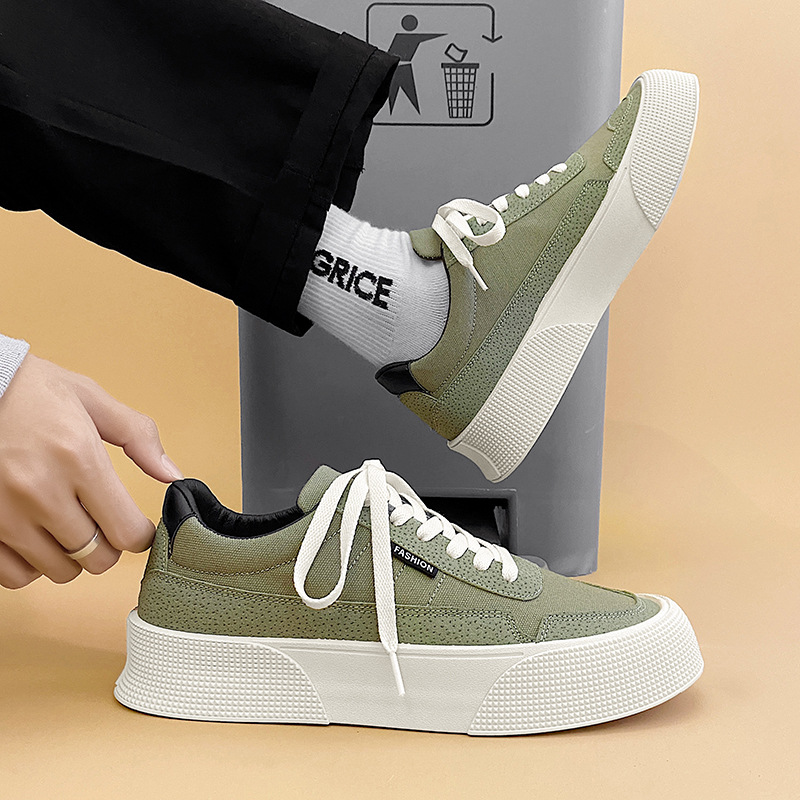 2023 Spring New Men's Shoes Street Shooting Niche Canvas White Shoes Low-Top Platform Hight Increasing Board Shoes Men's One Piece. 