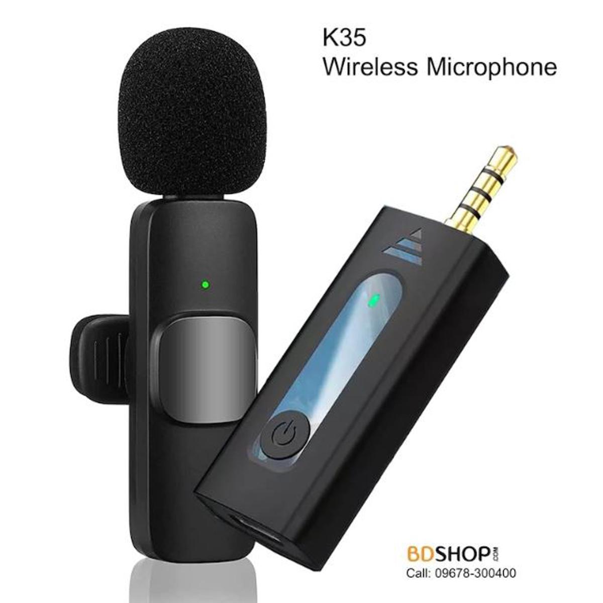 K35 Single Wireless Microphone 3.5mm Supported for Camera, Sound card, Smartphone (Single Mic, single receiver). 