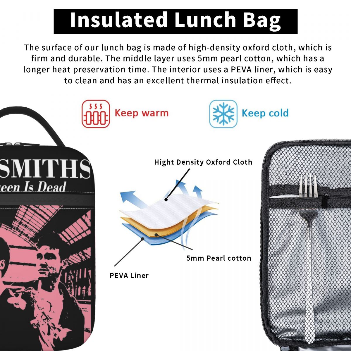 The Smiths Queen Is Dead Insulated Lunch Bags Lunch Container Reusable Thermal Cooler Lunch Box School. 