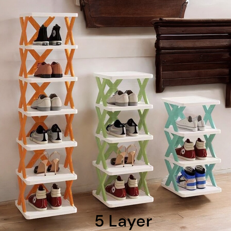 pcs 5-Tier Multi-Layer Shoe Rack: Adjustable Folding Plastic Organizer  for Garages and Narrow Spaces