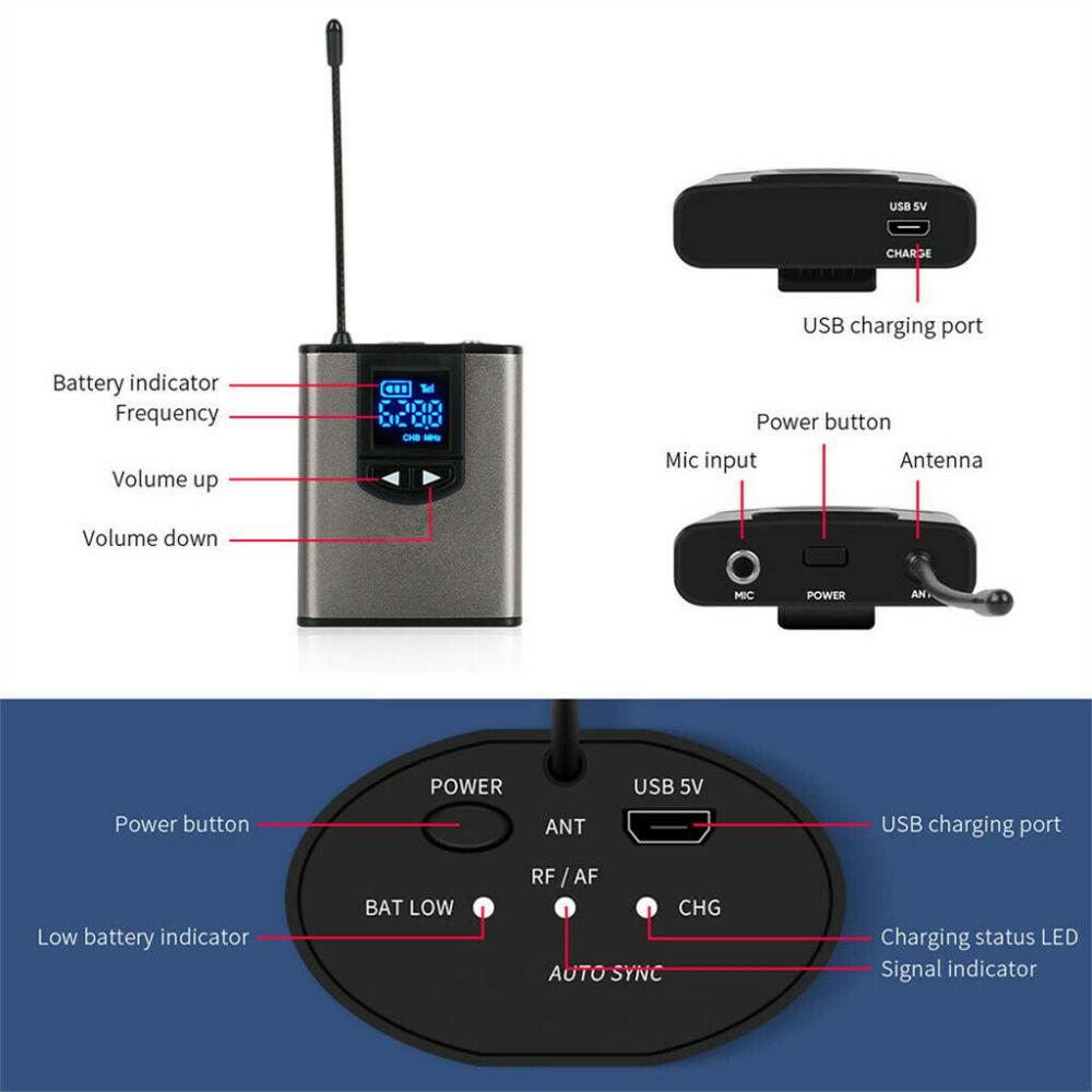 Speech Wireless Microphone Lapel Headset Mini Portable Receiver Transmitter UHF Professional Public Speaking Plug And Play. 