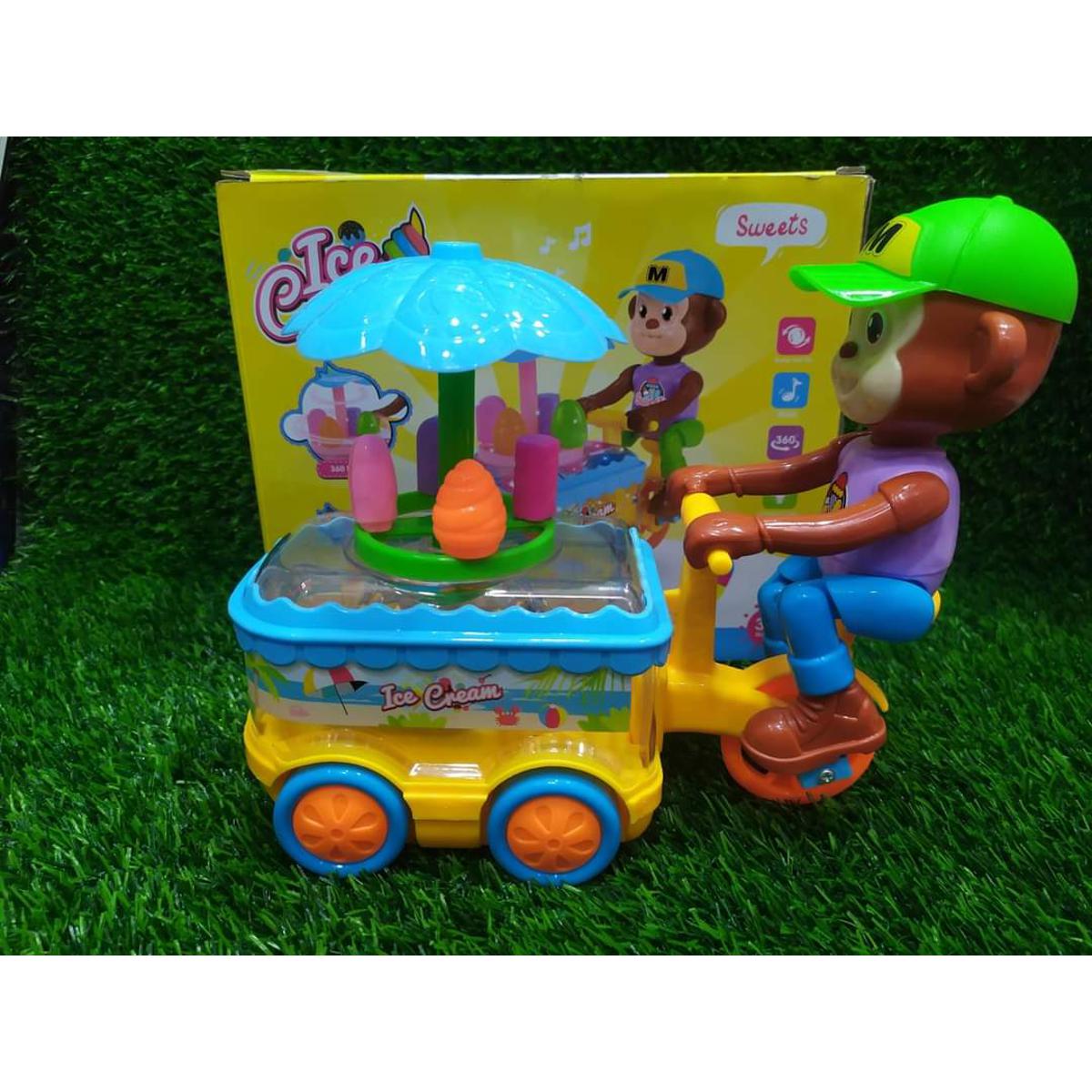 Monkey Ice Cream Cart Toy Bump and Go with Music and Lights