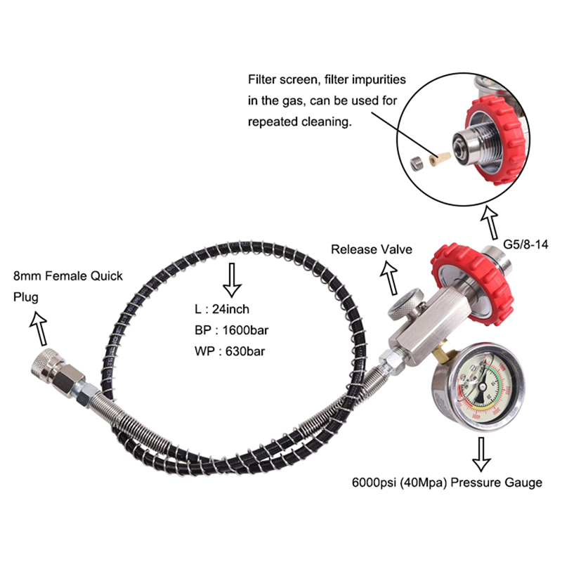 Adaptateur PCP 300 bars pour bouteille plongée (DIN - 5/8 BSP) mâle
