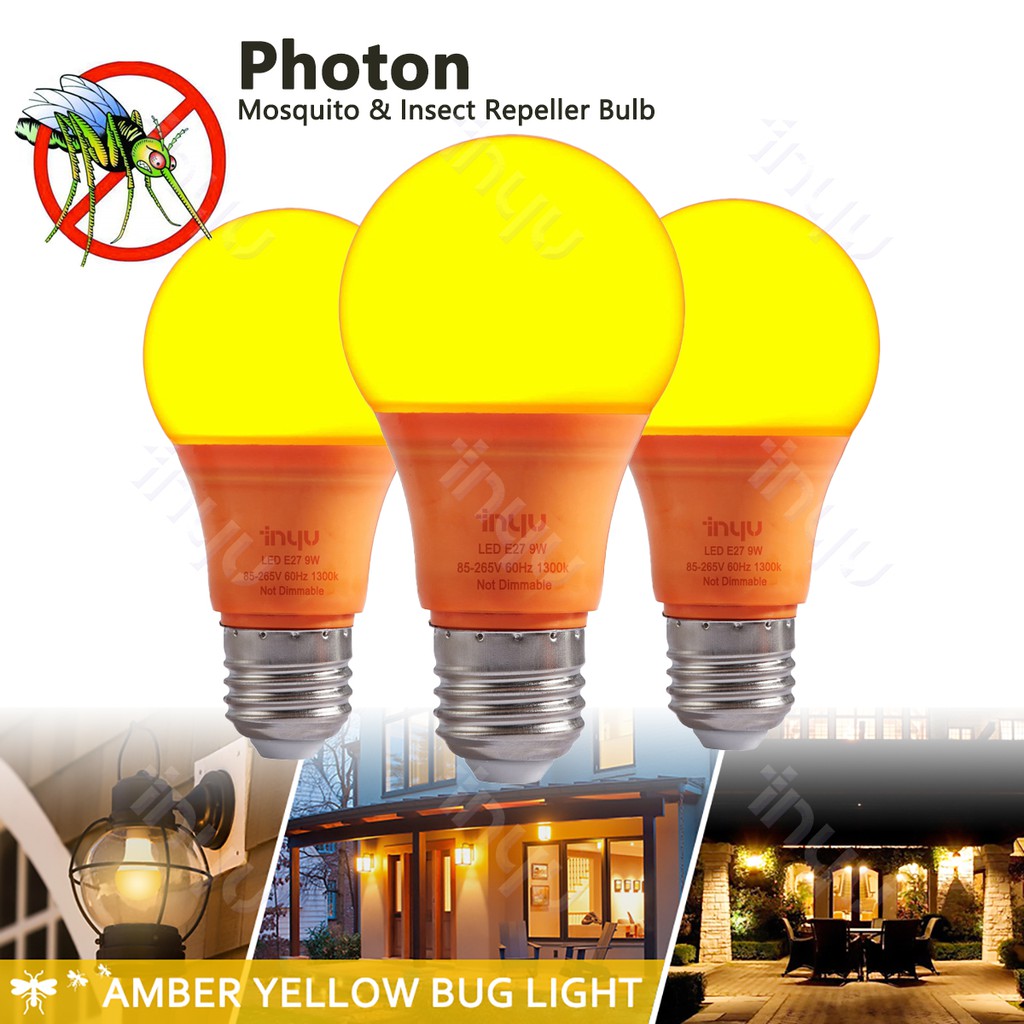 Bug Light Bulb Yellow LED Bulbs, Outdoor Porch Lights, Amber Bedroom Night Light Bulb A60 Bugs LED Bulbs, Warm LEDs Hallway Lighting Decorative Lamps,40W Equivalent E27 Edison Bulb(9W)