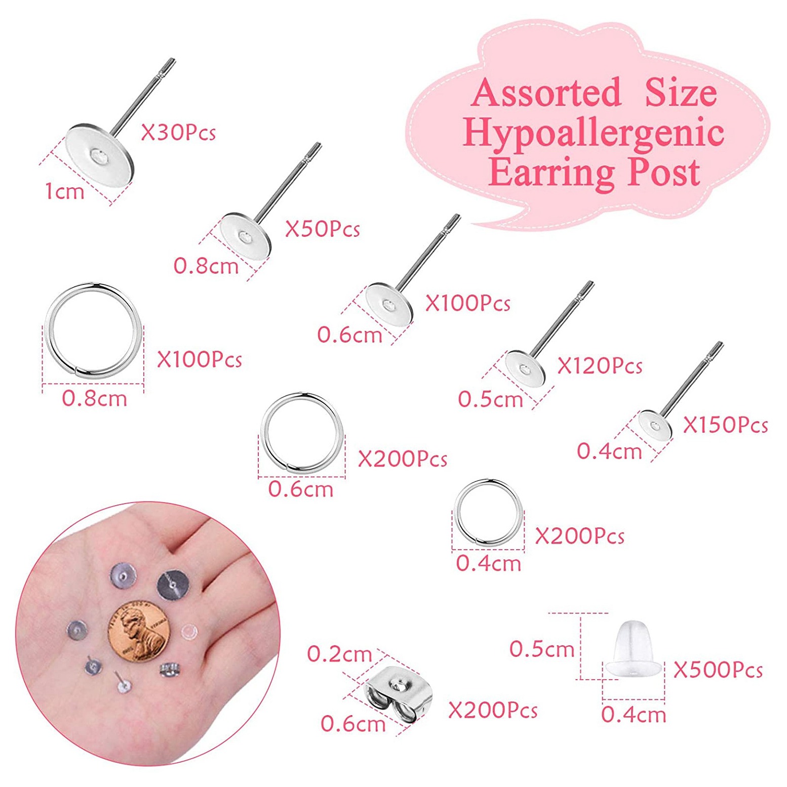 1650Pcs Earring Posts and Backs,Earring Making Supplies and Earring Backs for Studs for DIY Earrings and Jewelry Making. 