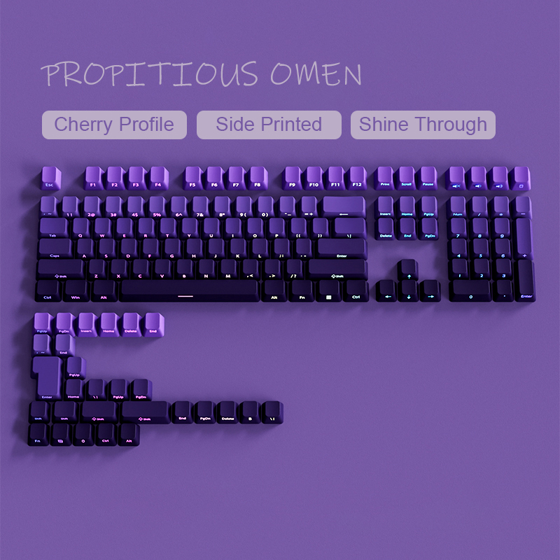 Gradient Purple Double Shot PBT Keycaps Cherry Profile Side Print RGB Backlit Keycaps 135 Keys for Cherry MX Switches Keyboard. 