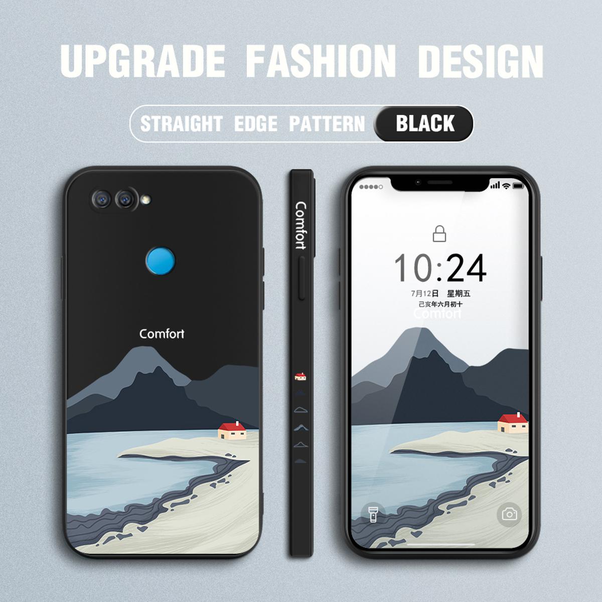 Jizetin for OPPO A12S Case Mount Fuji Design Side Design Phone Case Square Edge Pattern Liquid Silicone Cases Full Cover Camera Shockproof Protective Case
