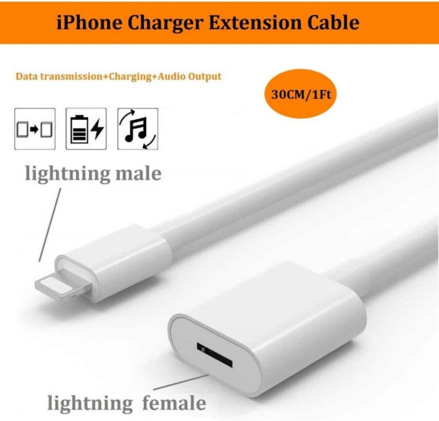 Lightning Extension Cable Charging Sync Data Cable For iPhone 13 13 Pro Max 12 11 XS Max XR X 8 7 6 Plus 5 5S iPad iPod and More. 