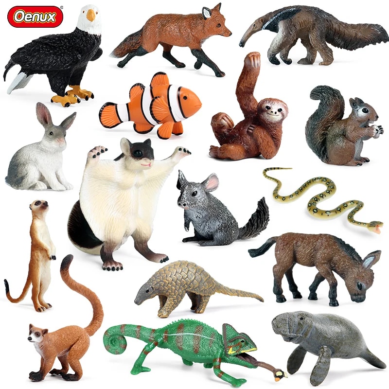 Oenux Simualtion Cute Forest Wild Animals Action Figures Owl Pangolin Manatee Rabbit Model Miniature Cake Toppers Kids Gift Toy Moonlight Shines