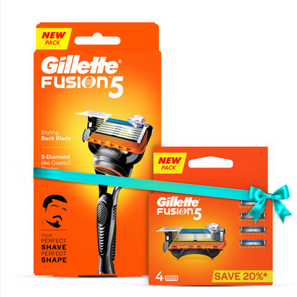 Gillette Fusion 5 Razor and Blade 4pcs with Styling Black Blade & 5 Diamond Like Coated Blades combo