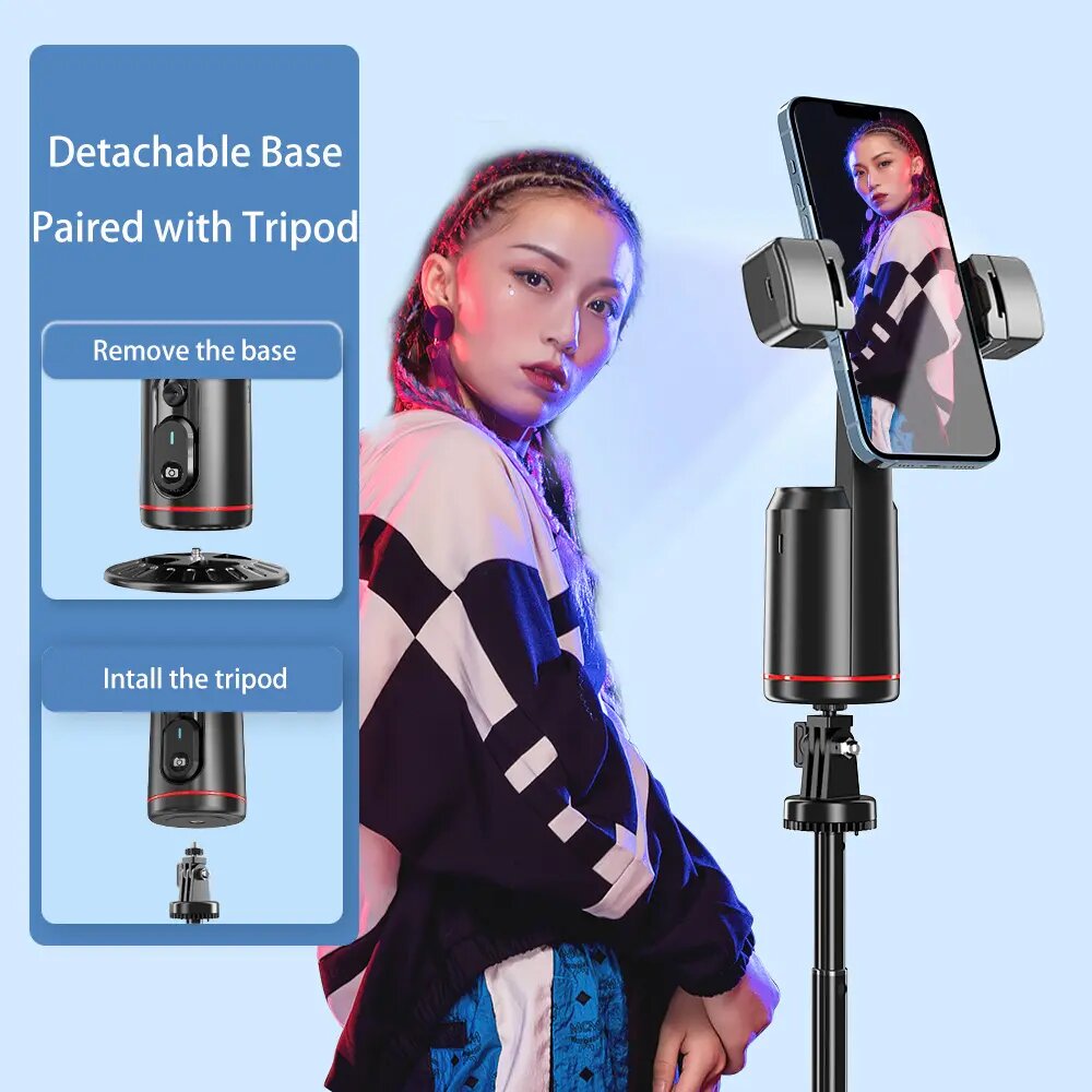 Retrack Q02 AI Tracker 360° Auto Face Tracking Smart Selfie Gimbal Stabilizer Fill Light Tripod With Type-C.. 