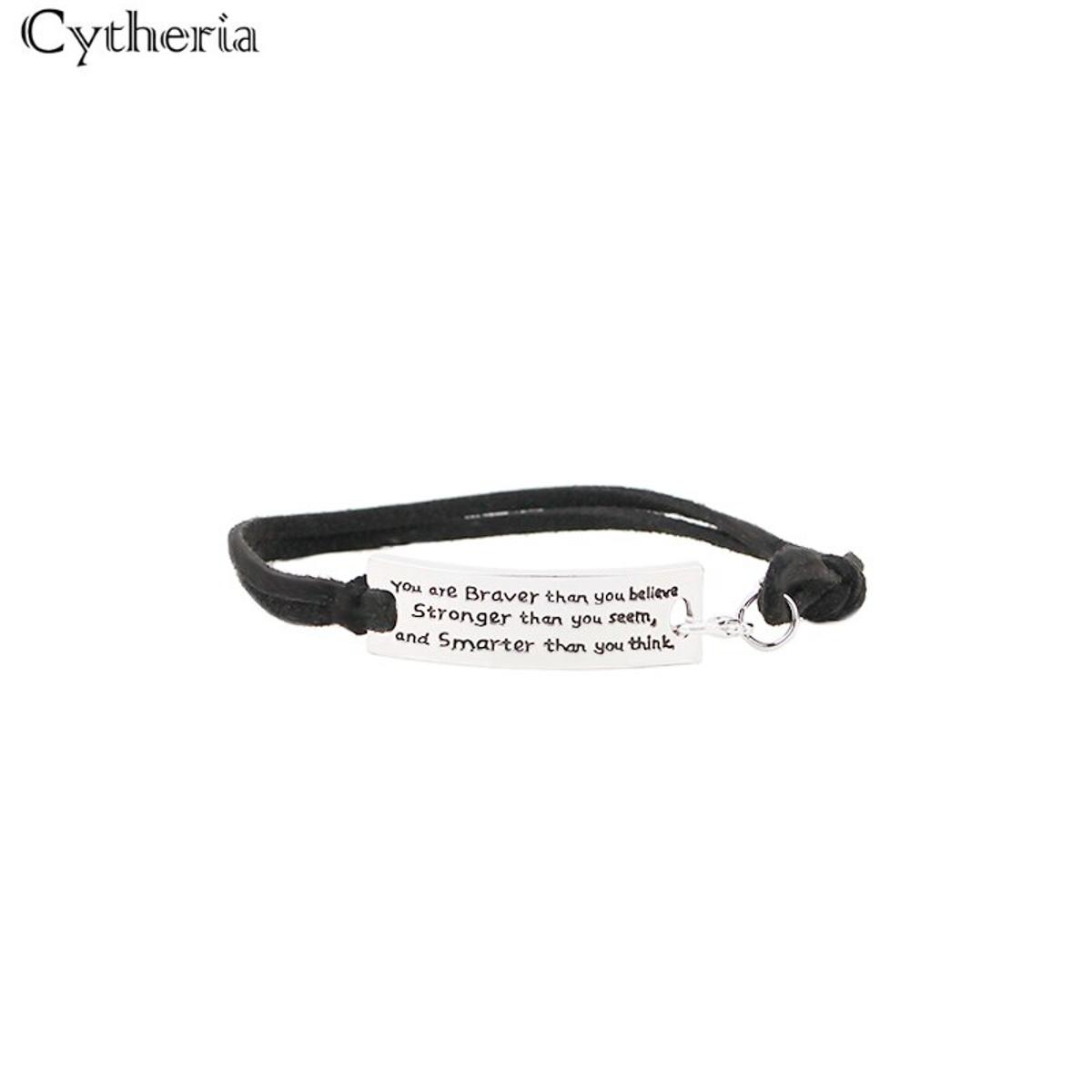 【VisioN Shop】You are braver you stronger than you seem and smarter than you think Bracelets letter Leather Bangles men
