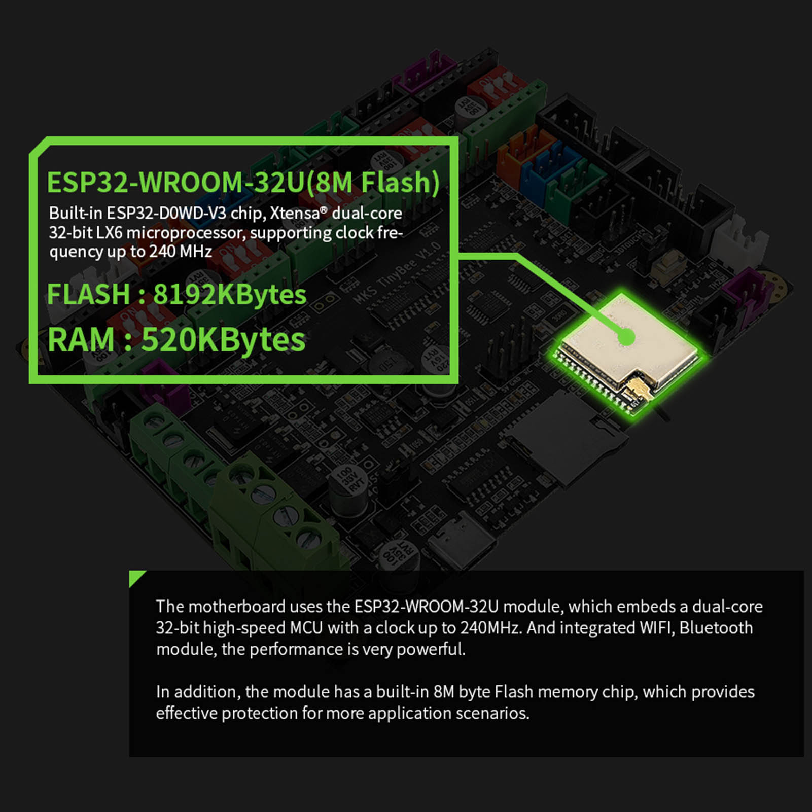 3D Printer Control Panel, PCB DC12-24V 3D Printer Motherboard for Working. 