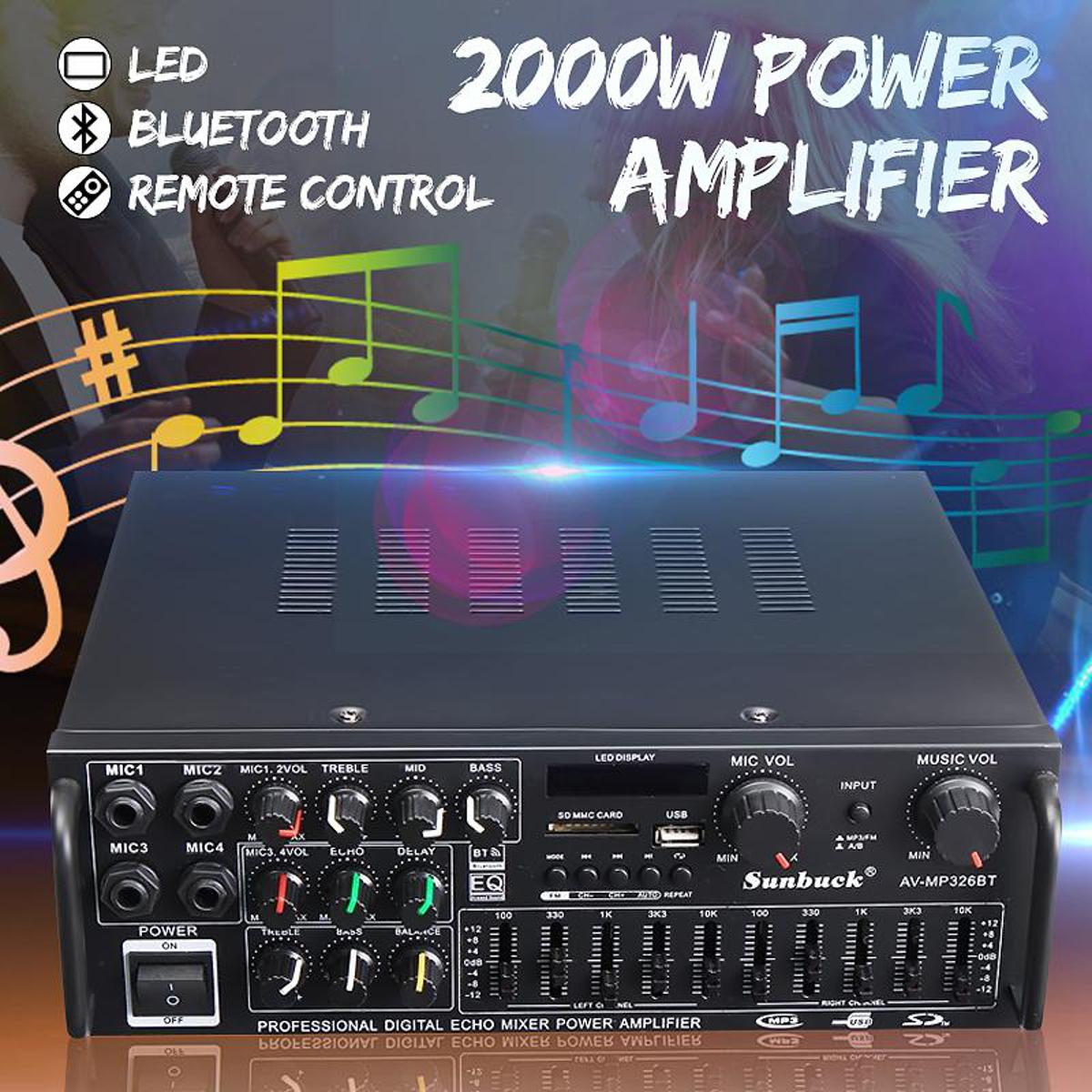 Sunbuck AV-MP326BT 2000W bluetooth Stereo Amplifier HIFI Tuner Remote Control USB SD Mic Input UK
