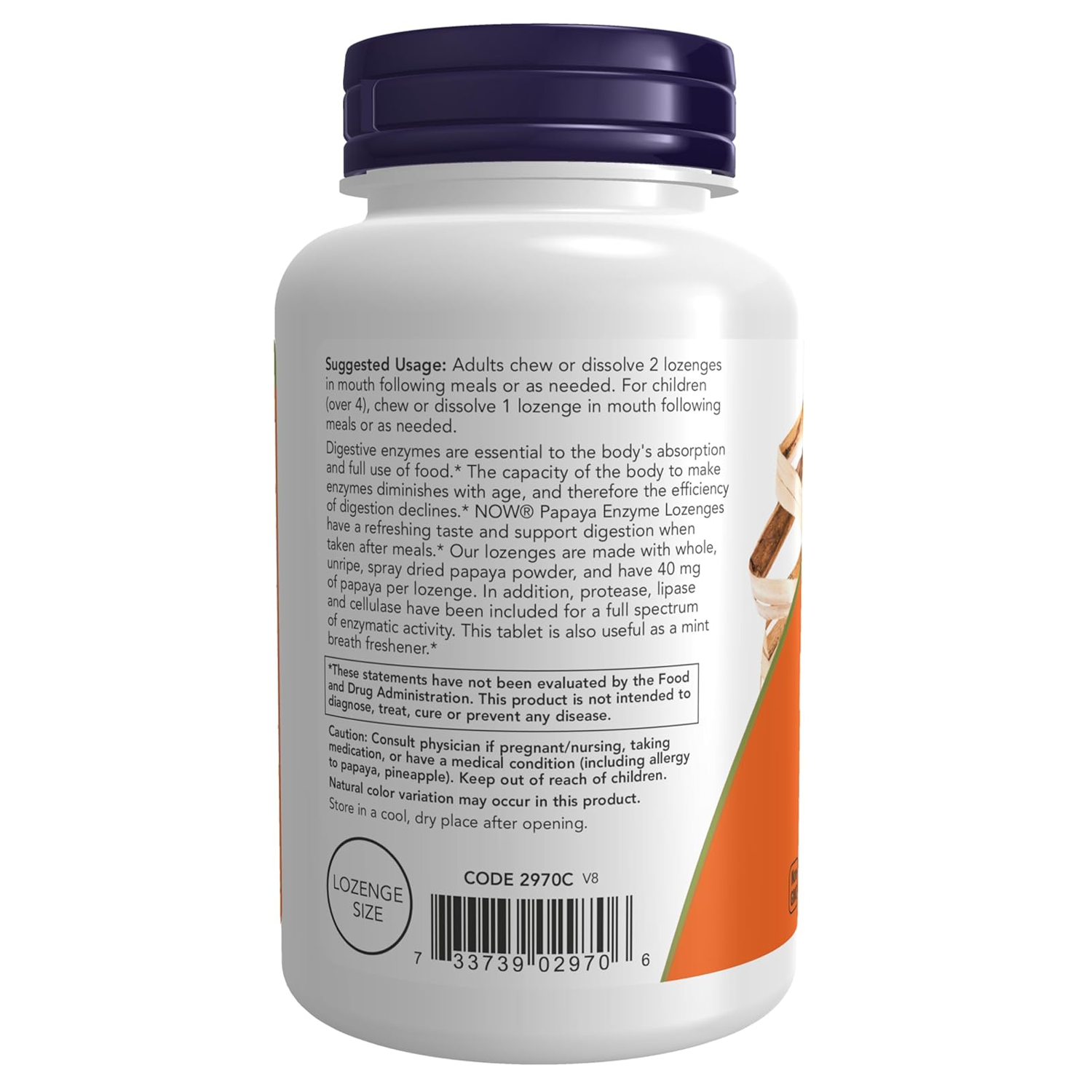 Papaya Enzyme Supplement with Mint and Chlorophyll, Digestive Support*, 180 Chewable Lozenges by NOW Supplements,. 