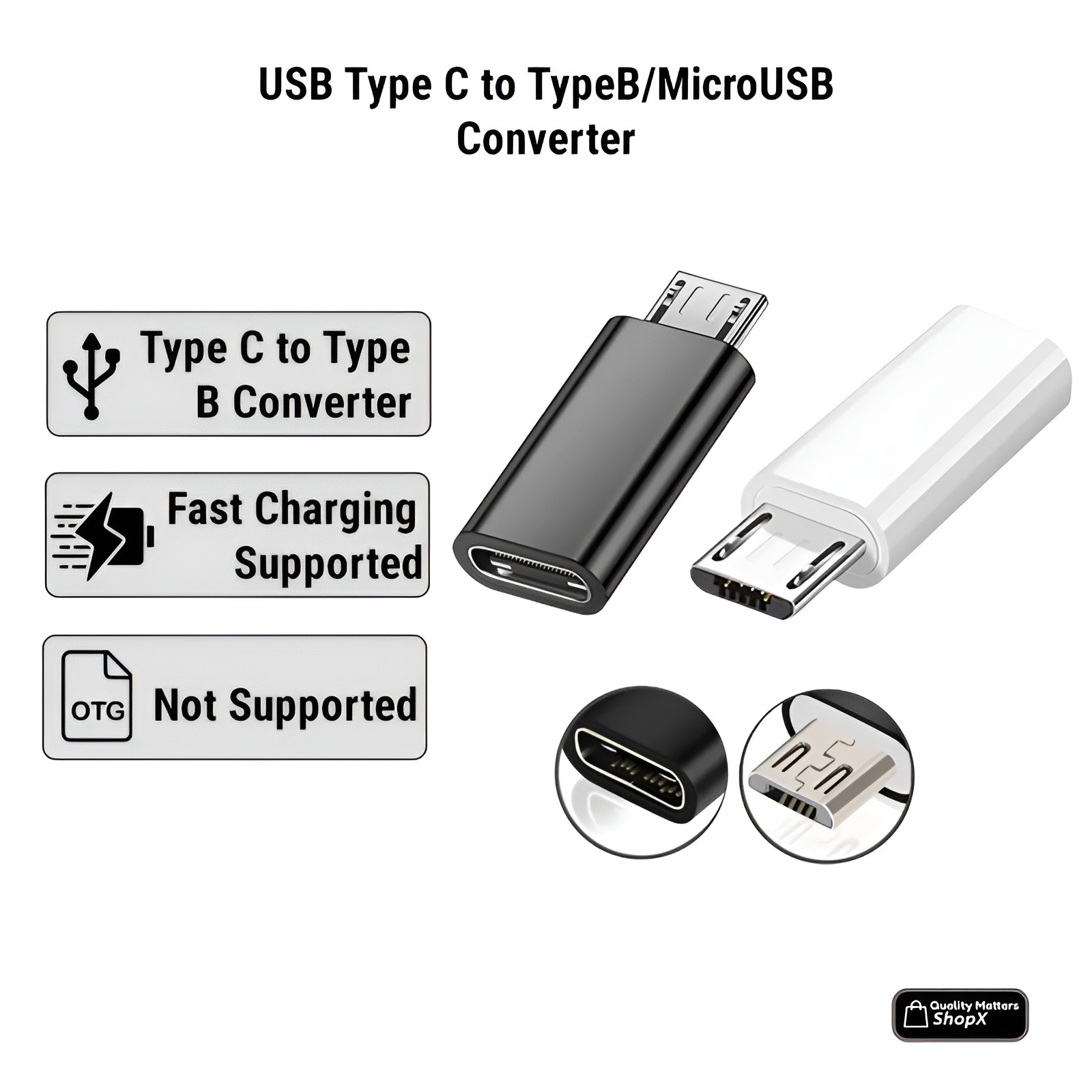 USB Type B Adapter USB Type C to MicroUSB Data Cable USB Type B Converter. 