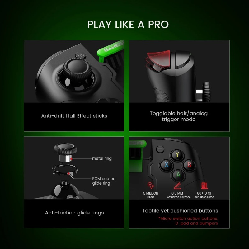 Gamesir X4 Aileron X4A XBOX Controller Portable Wireless Mobile Gaming Controller for Android PC Bluetooth Hall Effect Joysticks. 
