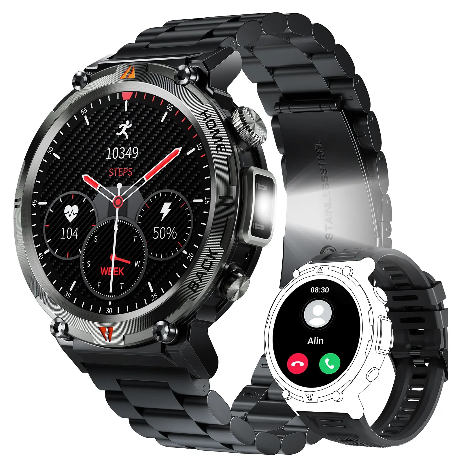 EIGIIS KE3 Smart Watch 3ATM Waterproof Original Design For Men Bluetooth Call Health Monitor With Flashlight 100+ Sports Modes. 