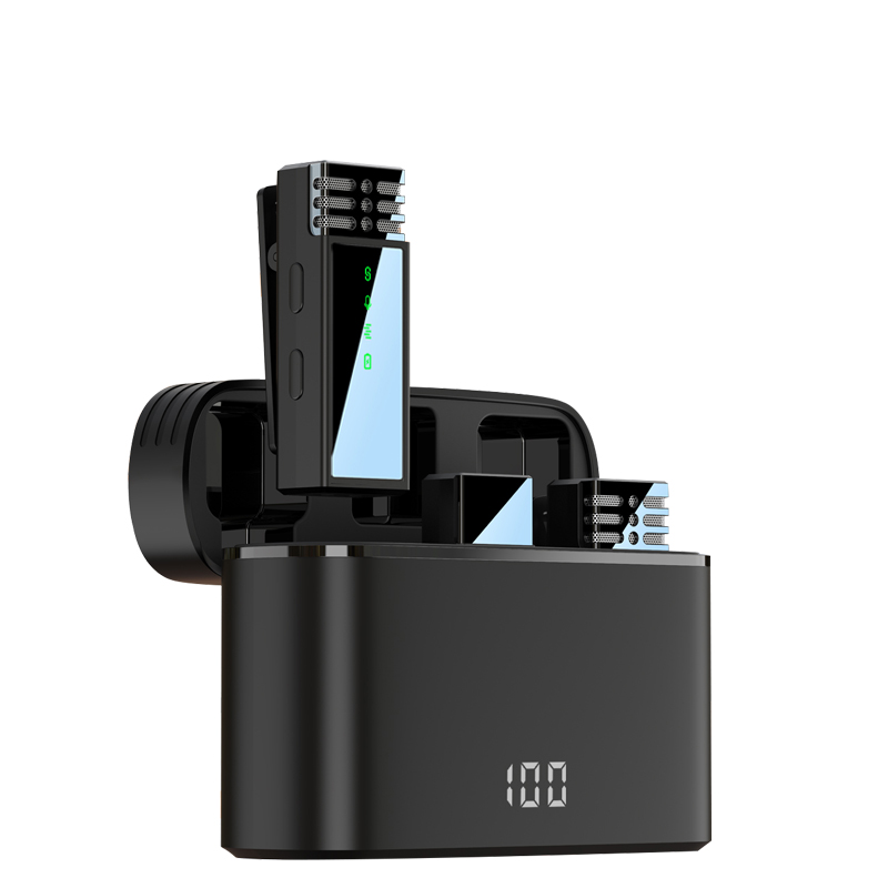 The new J68 private model noise reduction wireless collar clip microphone one drag two digital display charging bin mobile phone. 